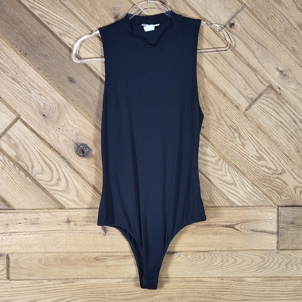 Mezzanine Bodysuit Women Large Mock Neck Sleeveless Thong T16419 Black